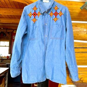 Bordados Mary Vi-Western Snap Button Up Denim Shirt LG